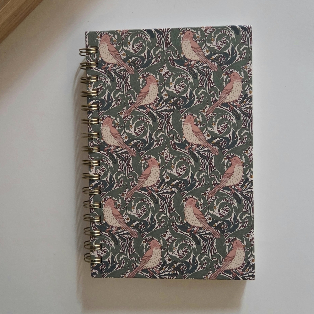 OCS Design Vintage Inspired Floral Bird Hardcover Medium Spiral Ruled Notebook